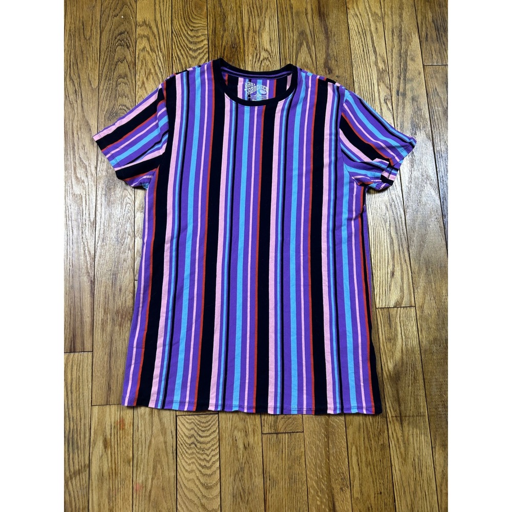 San Francisco Work Shirts‎ Striped Tee T-Shirt Top Purple Black Blue